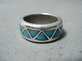 Fabulous Vintage Native American Navajo Turquoise Sterling Silver Band Ring Old-Nativo Arts