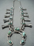 Carico Lake Turquoise Vintage Native American Navajo Sterling Silver Squash Blossom Necklace-Nativo Arts