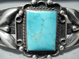 Early Vintage Native American Navajo Repoussed Sterling Silver Turquoise Bracelet Old-Nativo Arts