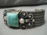One Of The Best Vintage Native American Navajo Coiled Cuff Sterling Silver Turquoise Bracelet-Nativo Arts