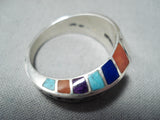 Lonn Parker Native American Navajo Inlay Turquoise Lapis Coral Sterling Silver Ring-Nativo Arts