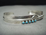 Detailed Native American Navajo Turquoise Snake Eyes Feather Sterling Silver Bracelet-Nativo Arts