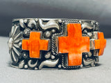 Most Unique Native American Navajo Cross Shell Sterling Silver Heavy Bracelet-Nativo Arts