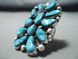 Spectacular Vintage Native American Navajo Old Kingman Turquoise Sterling Silver Ring-Nativo Arts