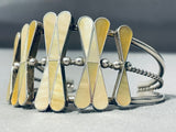 Native American One Of Most Unique Vintage Navajo Yellow Shell Inlay Sterling Silver Bracelet-Nativo Arts