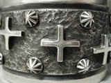 Native American Important Huge Ron Willie Cross Christian Sterling Silver Bracelet-Nativo Arts