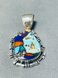 Dynamic Native American Navajo Turquoise Sterling Silver Pendant Signed-Nativo Arts