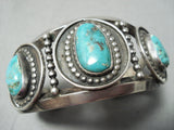 Important Signed Vintage Native American Navajo Nhmss Turquoise Sterling Silver Bracelet Old-Nativo Arts