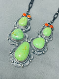 Native American One Of The Bets Vintage Navajo Gaspeite Coral Sterling Silver Necklace-Nativo Arts