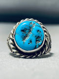 Signed Vintage Native American Navajo Turquoise Sterling Silver Ring Old-Nativo Arts