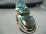 Heavy Huge Signed Native American Navajo Turquoise Sterling Silver Ring-Nativo Arts