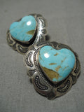 Wonderful Rare Vintage Native American Navajo #8 Turquoise Sterling Silver Earrings Old-Nativo Arts