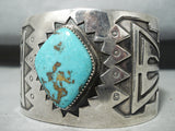 Huge Vintage Native American Navajo Rare Turquoise Sterling Silver Geomtric Bracelet-Nativo Arts