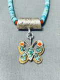 Fascinating Vintage Native American Navajo Turquoise Sterling Silver Butterfly Necklace-Nativo Arts