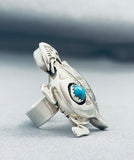 Nel Morton Native American Navajo Old Kingman Turquoise Sterling Silver Turtle Ring-Nativo Arts