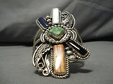 One Of The Tallest Vintage Native American Navajo Gaspeite Sterling Silver Bracelet Old-Nativo Arts