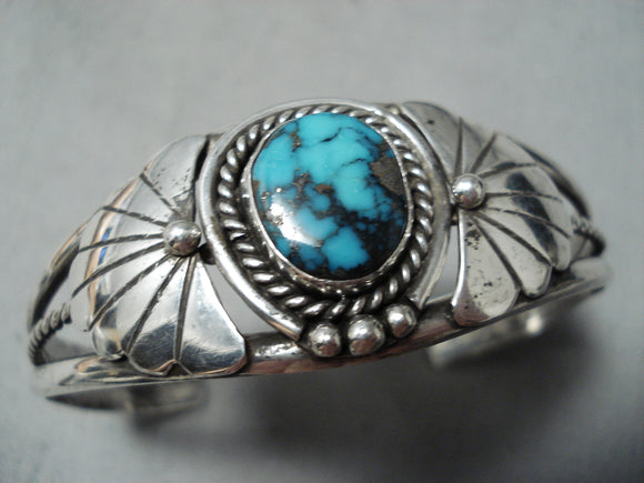 Very Rare Vintage Native American Navajo Blue Thunder Turquoise Sterling Silver Bracelet-Nativo Arts