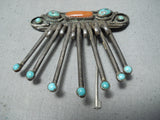 Incredible Vintage Native American Navajo Sleeping Beauty Turquoise Sterling Silver Pin Old-Nativo Arts