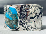 Superb San Felipe Old Kingman Turquoise Sterling Silver Bear Bracelet-Nativo Arts