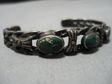 Native American Late 1800's/ Early 19000's Cerrillos Turquoise Ingot Coin Silver Bracelet Coil-Nativo Arts