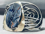Very Unique Hand Carved Owl Lolite Sterling Silver Signed Bracelet-Nativo Arts