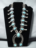 Authentic Vintage Native American Navajo Sleeping Turquoise Silver Squash Blossom Necklace-Nativo Arts