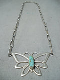 Marie Thompson Native American Navajo Pilot Turquoise Sterling Silver Butterfly Necklace-Nativo Arts