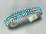 Steve Haloo Triple Row Turquoise Eye Vintage Native American Zuni Sterling Silver Bracelet-Nativo Arts