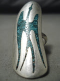So Artistic Vintage Native American Navajo Long Bird Turquoise Sterling Silver Native Ring Old-Nativo Arts