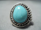 Big Domed Turquoise Vintage Native American Navajo Sterling Silver Ring Old-Nativo Arts