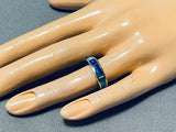 Amazing Vintage Native American Navajo Ray Tracey Inlay Lapis Turquoise Sterling Silver Ring-Nativo Arts