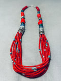 Authentic Singer Coral Native American Navajo Turquoise Sterling Silver Necklace-Nativo Arts