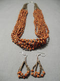 Native American Amazing Coriz Navajo Coral Heishi Sterling Silver Necklace-Nativo Arts