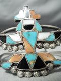 Eartly 1900's Vintage Native American Zuni Turquoise Kachina Sterling Silver Inlay Bracelet Old-Nativo Arts