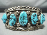Detailed Vintage Native American Navajo Graduating Turquoise Sterling Silver Bracelet-Nativo Arts