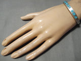 Intricate!! Vintage Zuni Native American Navajo Turquoise Inlay Sterling Silver Bracelet Old-Nativo Arts