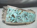 One Of Most Intricate Vintage Native American Navajo Turquoise Inlay Sterling Silver Bracelet-Nativo Arts
