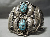 Huge Vintage Native American Navajo Leaf Love Turquoise Sterling Silver Bracelet Old-Nativo Arts