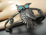 Early Rare Vintage Native American Navajo Owl Turquoise Sterling Silver Bracelet-Nativo Arts