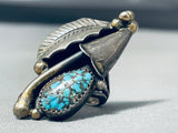 Important Sam Lovato Vintage Santo Domingo Turquoise Sterling Silver Ring-Nativo Arts