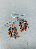 Exquisite Vintage Native American Zuni Coral Sterling Silver Earrings-Nativo Arts