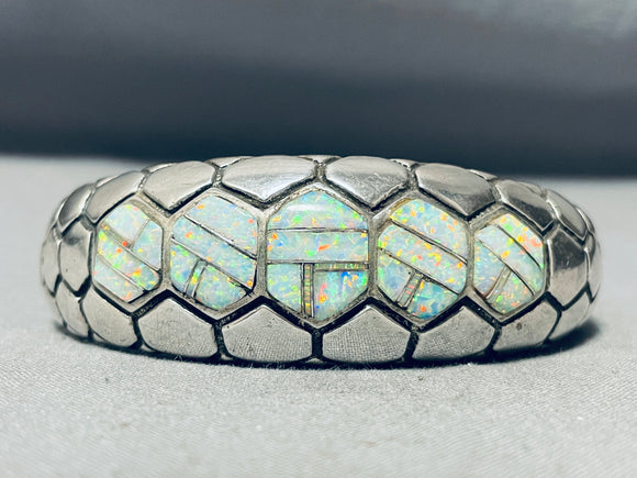 One Of The Most Unique Vintage Southwest Opal Inlay Sterling Silver Bracelet-Nativo Arts