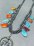 Rare Native American Acoma Vintage Turquoise Sterling Silver Squash Blossom Necklace-Nativo Arts