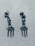 Exceptional Vintage Native American Zuni Blue Gem Turquoise Sterling Silver Earrings-Nativo Arts