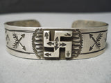 Rare Vintage Native American Navajo Whirling Logs Sterling Silver Bracelet Cuff-Nativo Arts