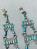 Long Authentic Older Vintage Native American Zuni Turquoise Chandelier Sterling Silver Earrings-Nativo Arts