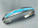 Pretty Vintage Native American Navajo Blue Gem Turquoise Sterling Silver Bracelet-Nativo Arts