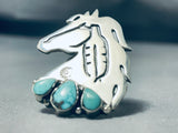 Horse And Feather Vintage Native American Navajo Turquoise Sterling Silver Ring-Nativo Arts