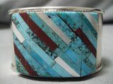 Museum Vintage Native American Navajo Francis Lincoln Turquoise Inlay Sterling Silver Bracelet-Nativo Arts