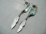 Beautiful Vintage Native American Navajo Turquoise Feather Sterling Silver Earrings-Nativo Arts